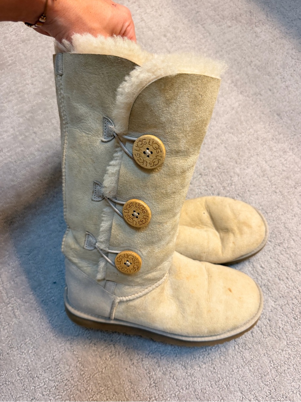 UGG Chestnut Button-Accent Cream Shearling Boots